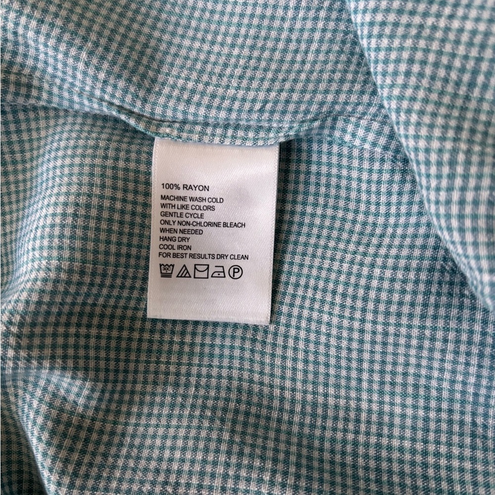Tommy Bahama Montauk Light Blue Aqua Gingham Blouse Top Sz L Like New - Picture 7 of 7